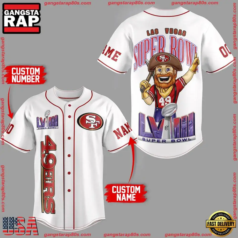 NFL Custom Name Number San Francisco 49ers Super Bowl White Baseball Jersey Image