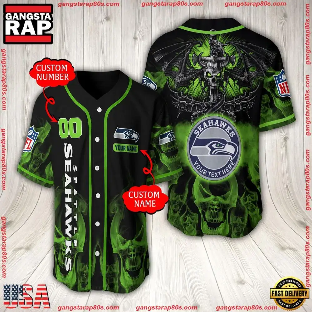 NFL Custom Name Number Seattle Seahawks Baseball Jersey Image