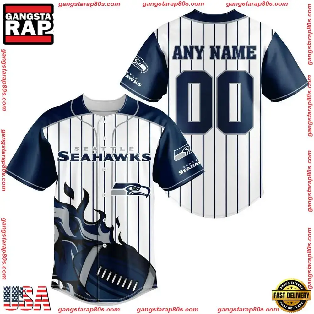NFL Custom Name Number Seattle Seahawks Baseball Jersey Shirt Image
