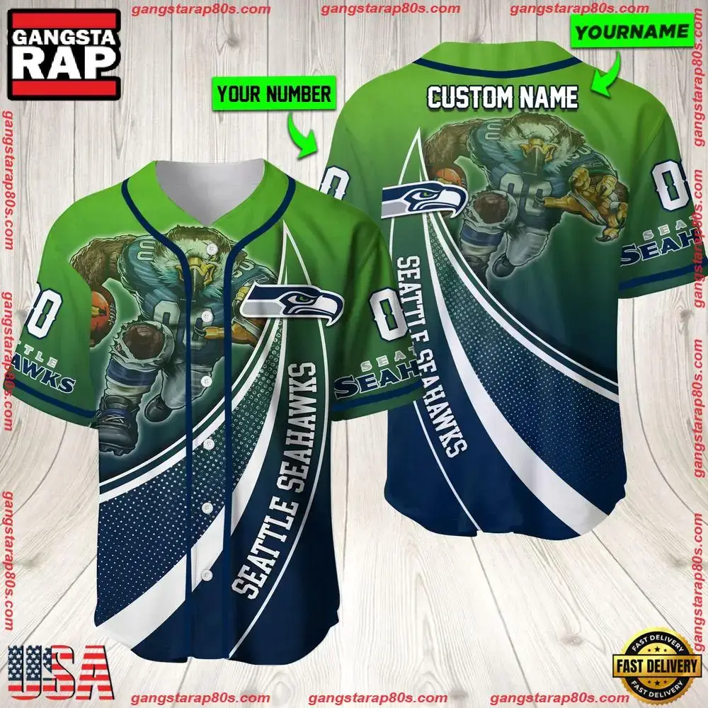 NFL Custom Name Number Seattle Seahawks Mascot Football New Design Baseball Jersey Shirt Image