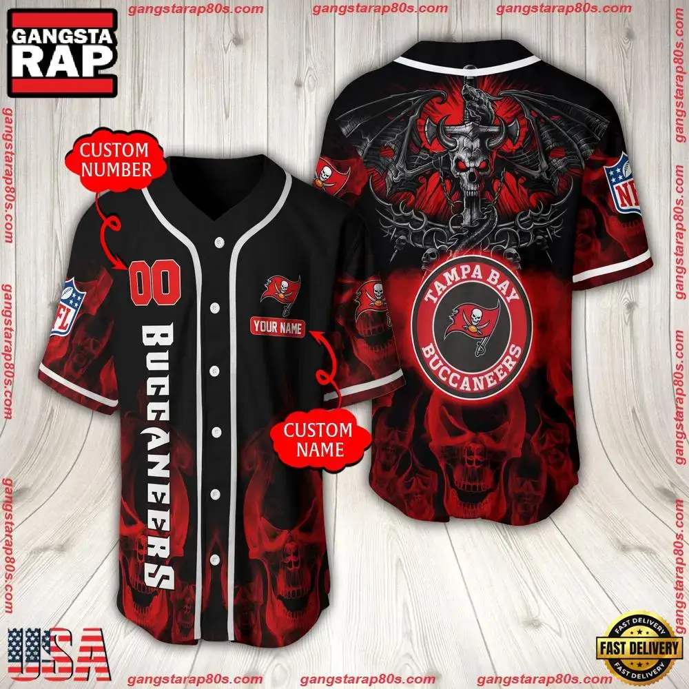 NFL Custom Name Number Tampa Bay Buccaneers Baseball Jersey Image