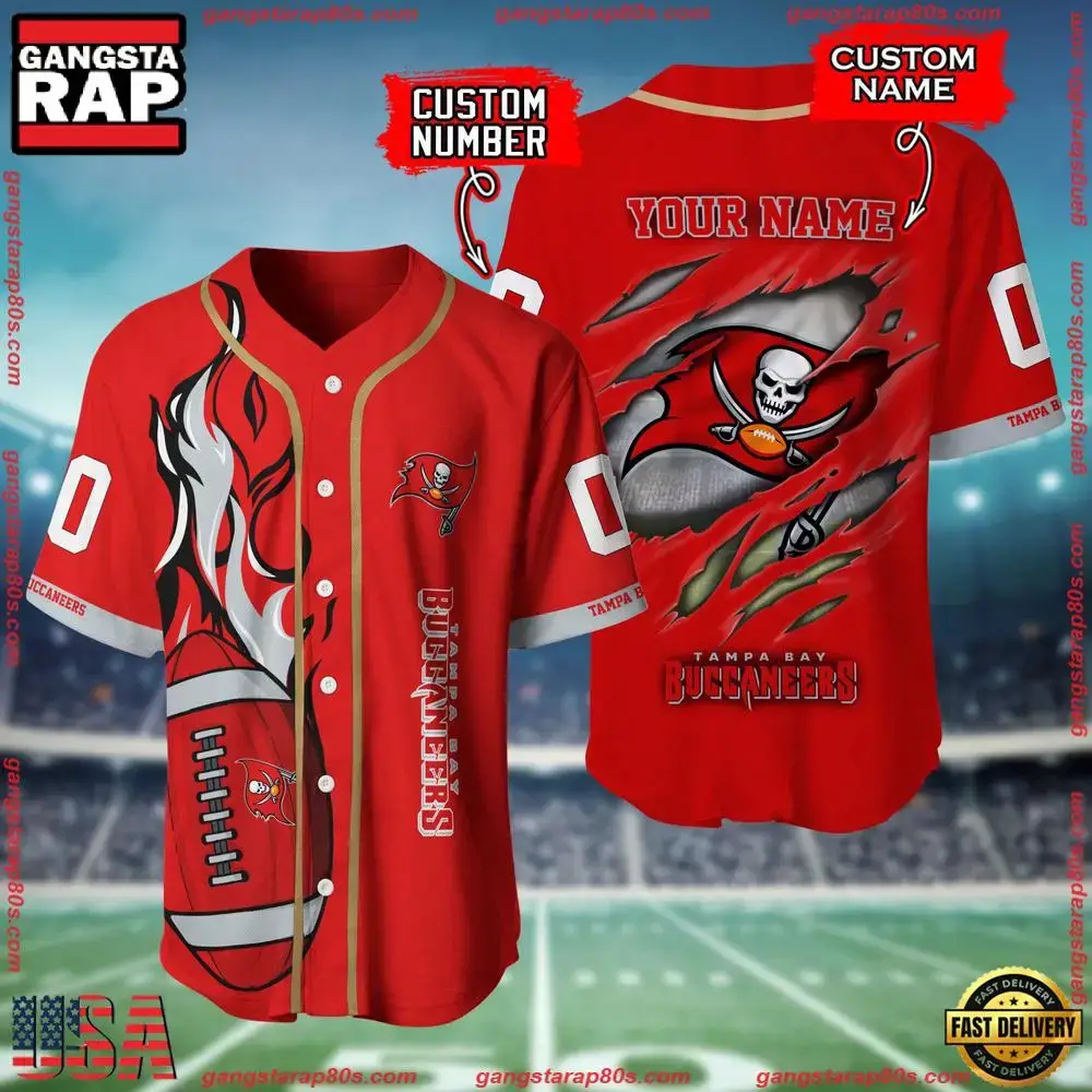 NFL Custom Name Number Tampa Bay Buccaneers Football Team Baseball Jersey Shirt Image
