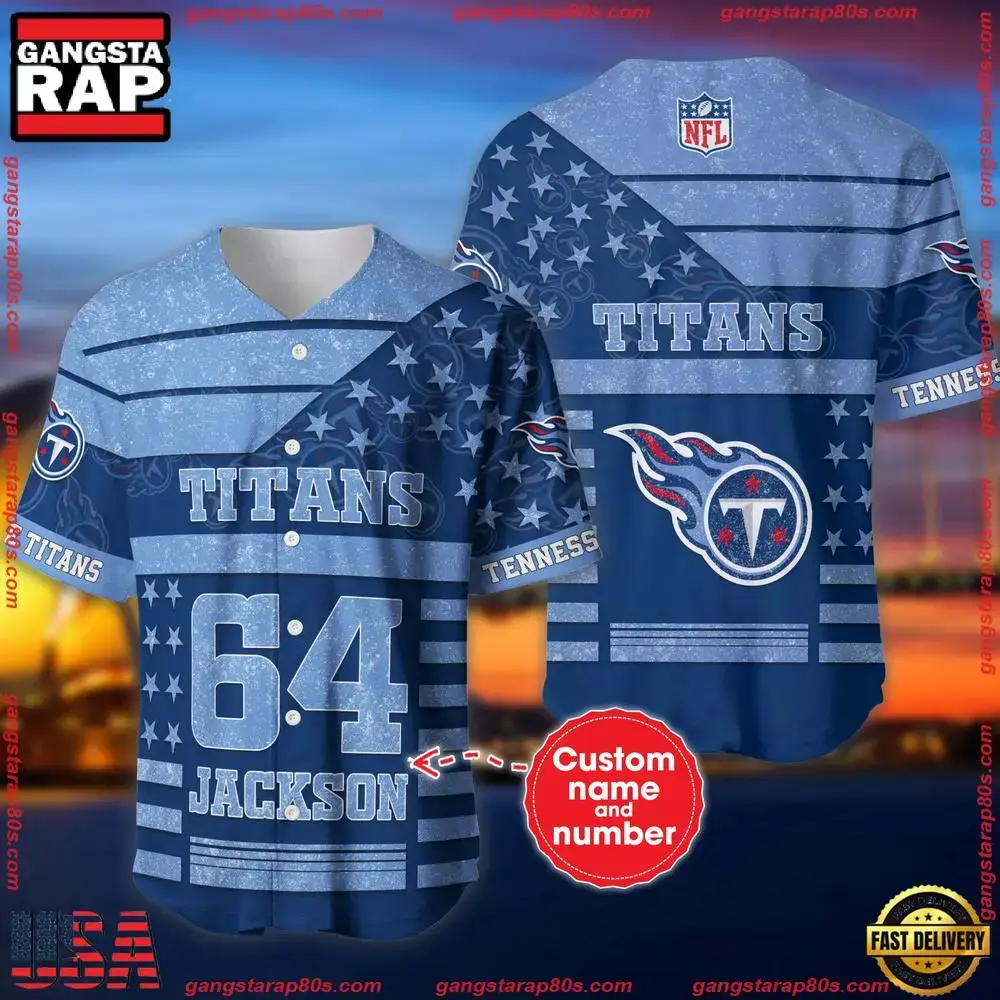 NFL Custom Name Number Tennessee Titans American Flag New Design Baseball Jersey Shirt Image