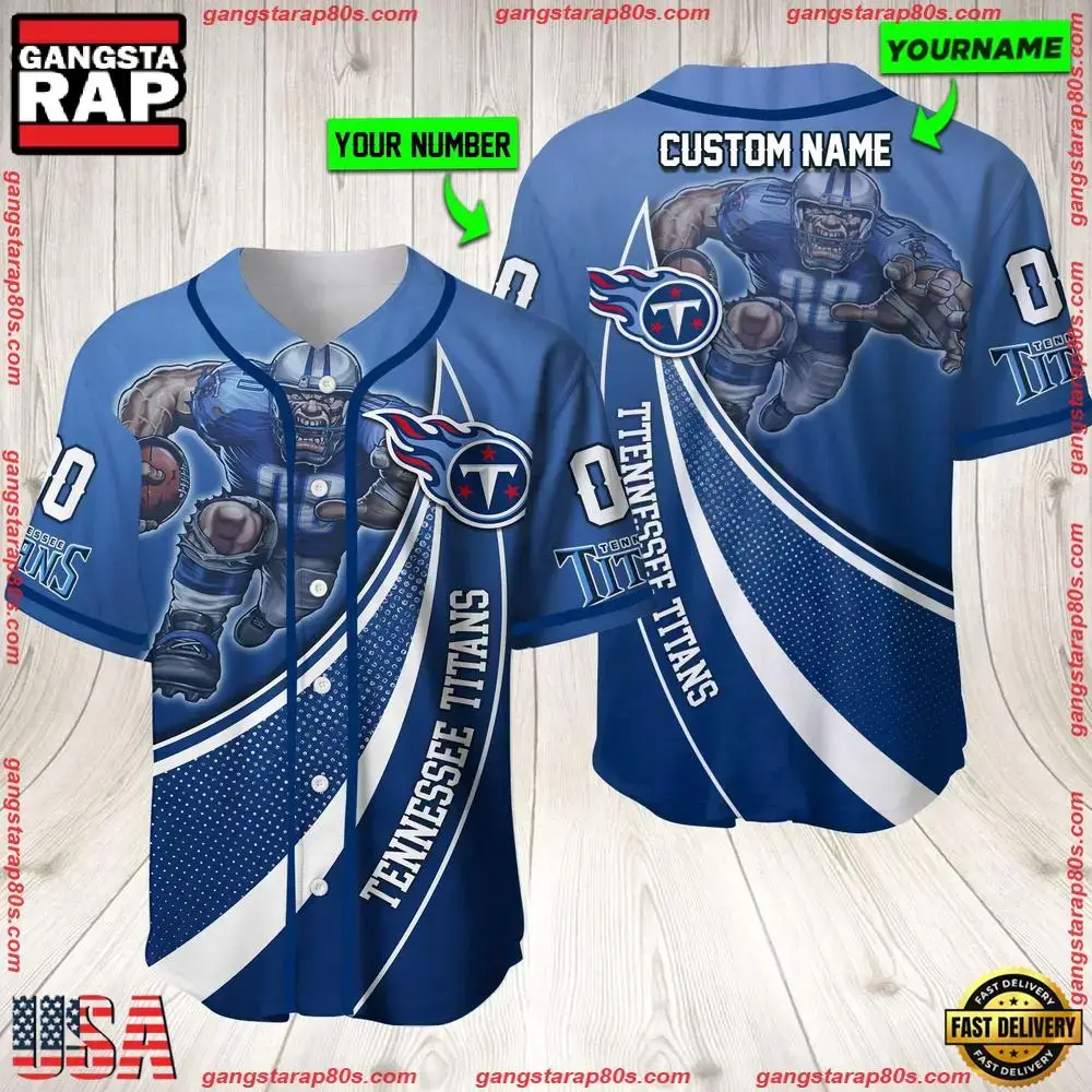 NFL Custom Name Number Tennessee Titans Mascot Football New Design Baseball Jersey Shirt Image
