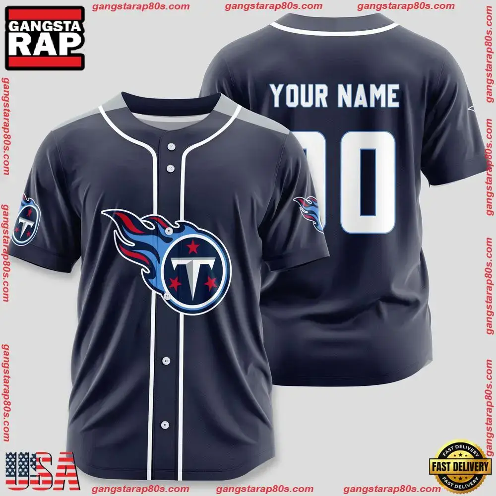 NFL Custom Name Number Tennessee Titans Team Baseball Jersey Shirt Image