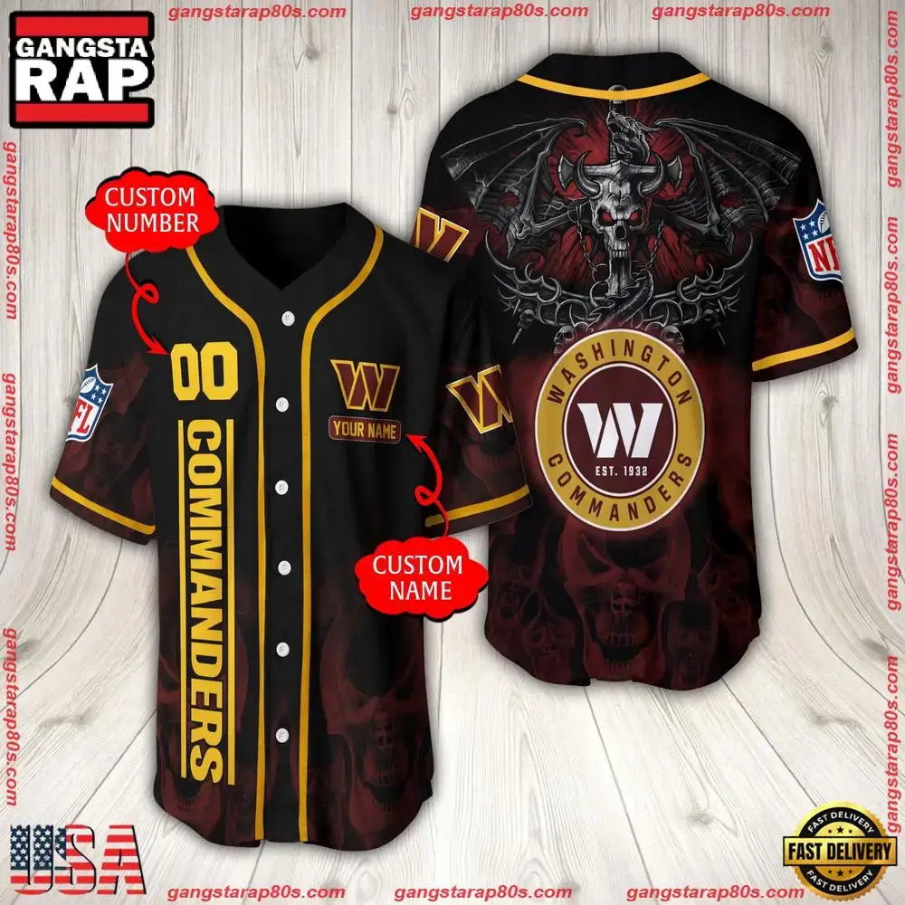 NFL Custom Name Number Washington Commanders Baseball Jersey Image