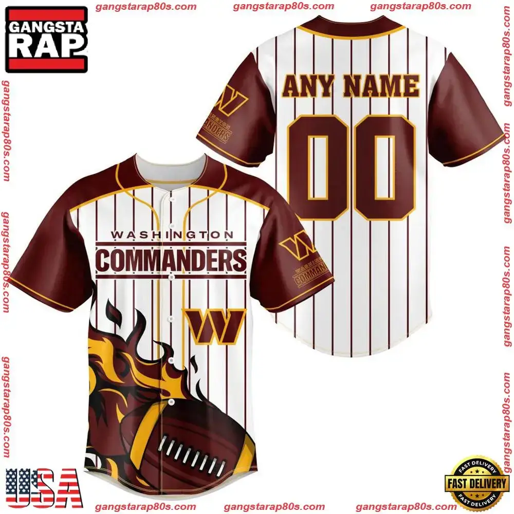 NFL Custom Name Number Washington Commanders Baseball Jersey Shirt Image