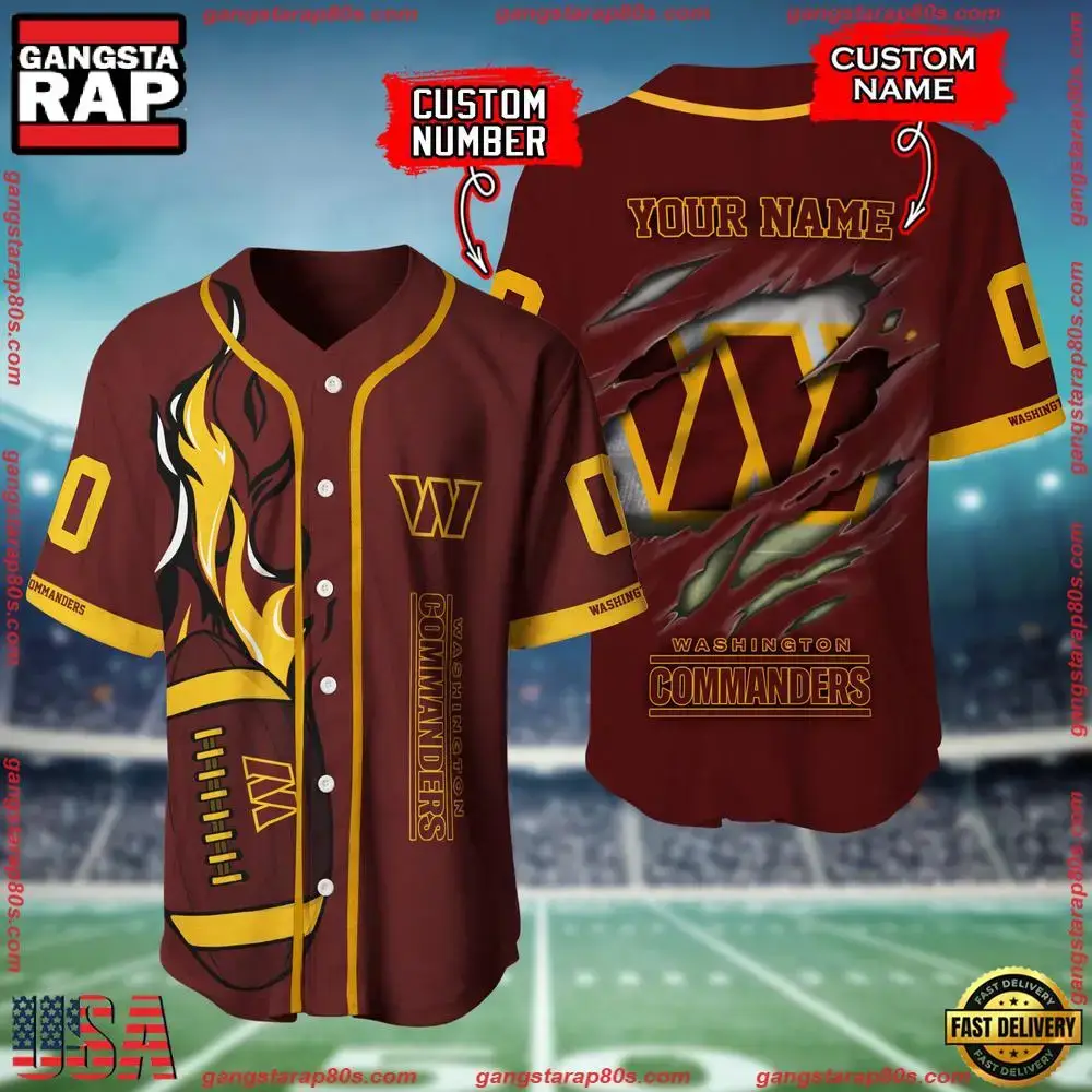 NFL Custom Name Number Washington Commanders Football Team Baseball Jersey Shirt Image