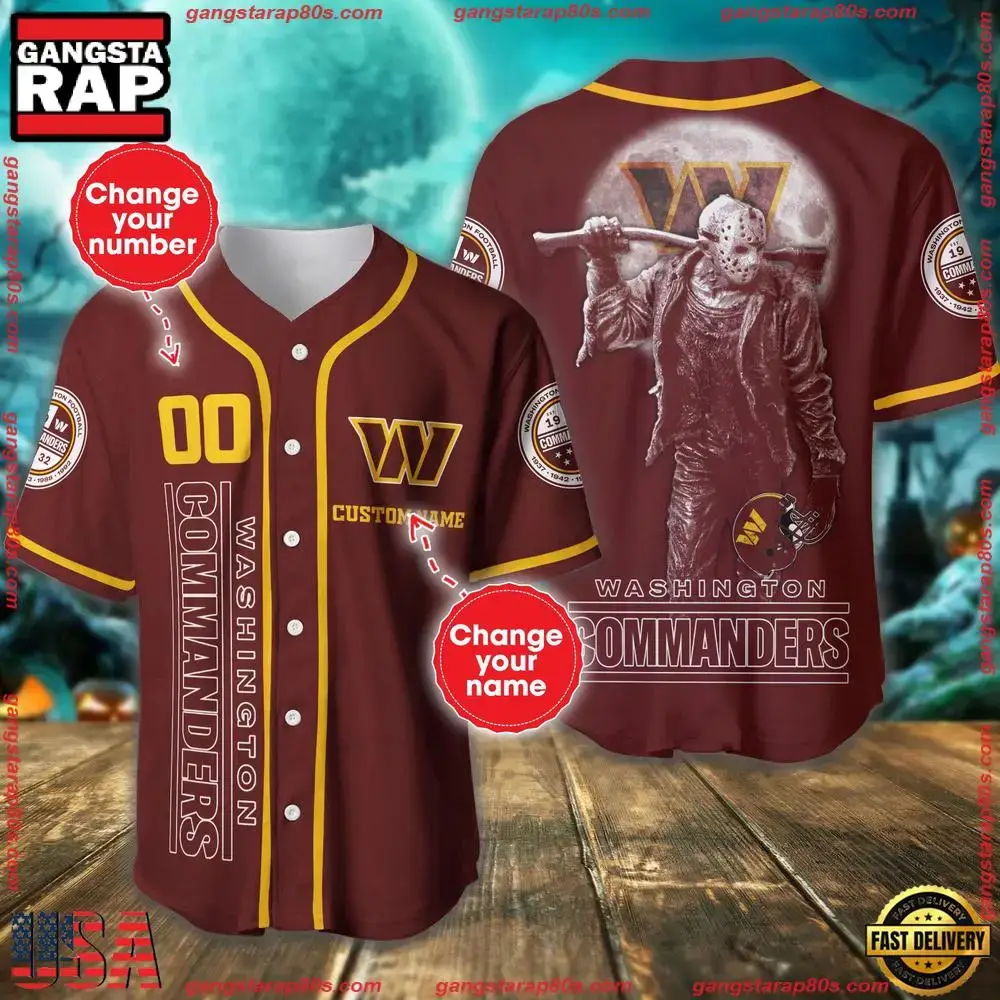NFL Custom Name Number Washington Commanders Horror 3D New Design Baseball Jersey Shirt Image