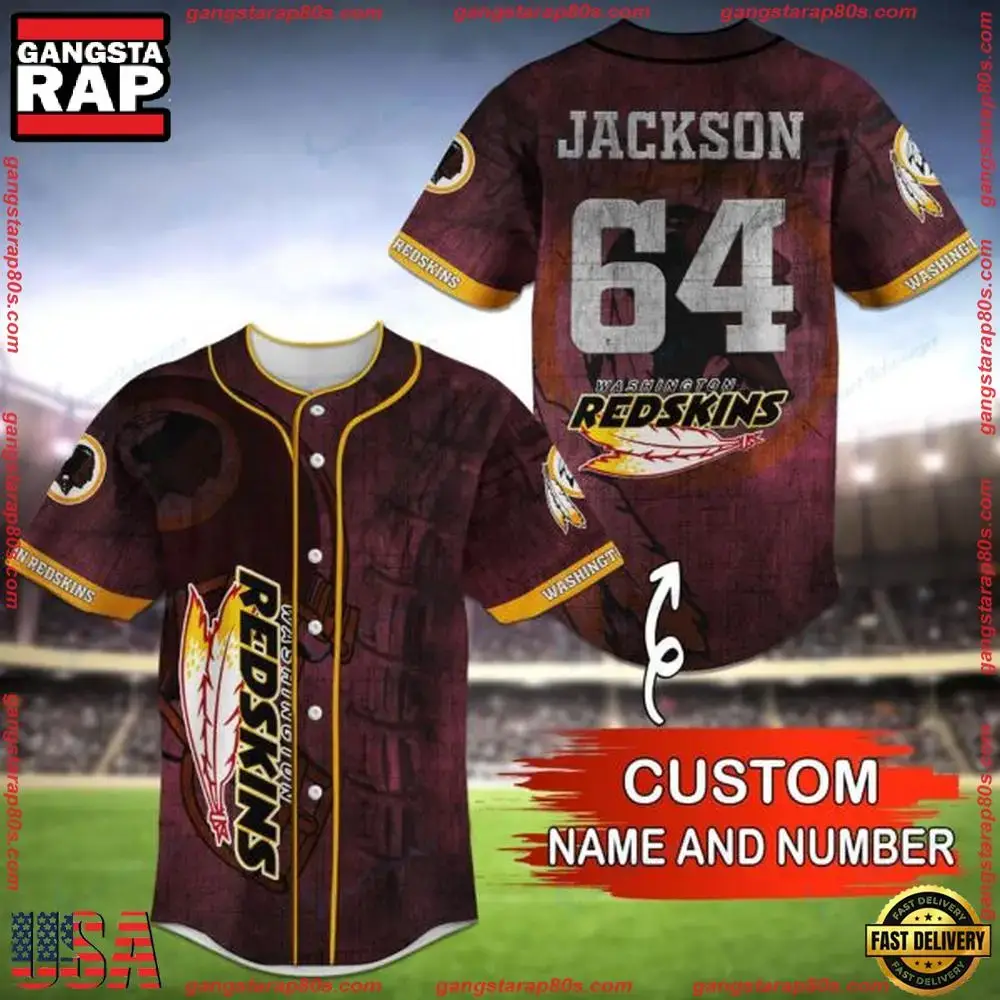 NFL Custom Name Number Washington Redskins Baseball Jersey Shirt Image