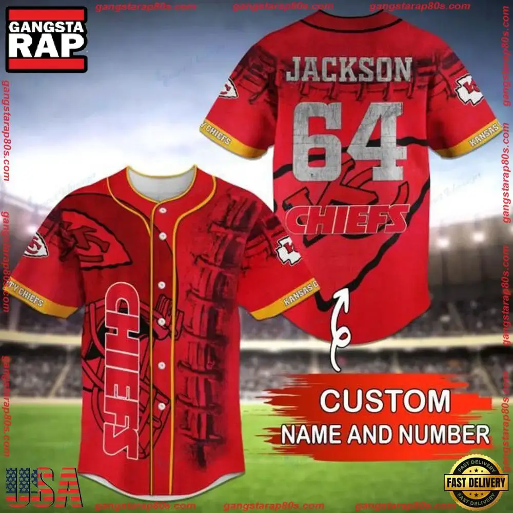 NFL Custom Name NumberKansas City Chiefs Baseball Jersey Shirt Image