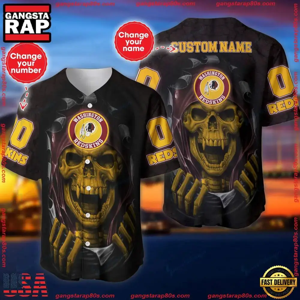NFL Custom Name NumberWashington Redskins Skull Baseball Jersey Shirt Image