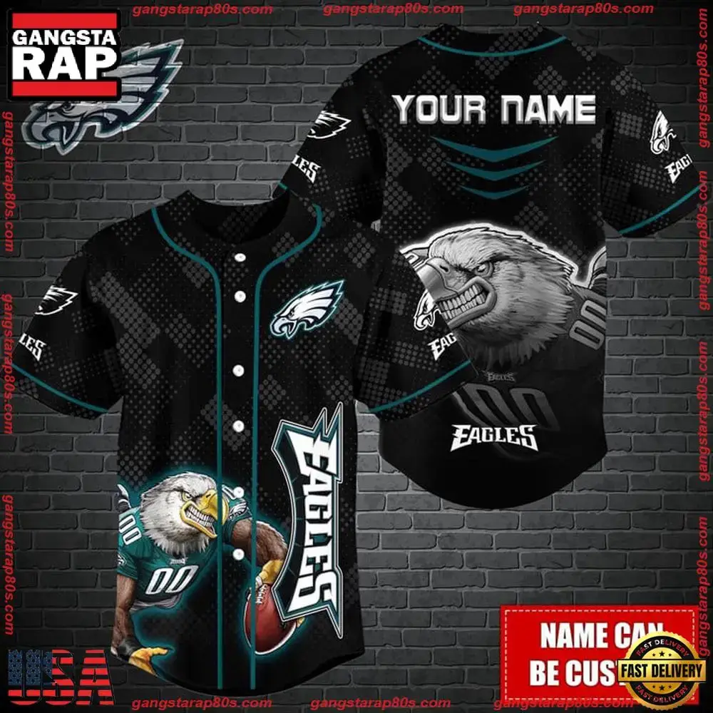 NFL Custom Name Philadelphia Eagles Mascot Baseball Jersey Image
