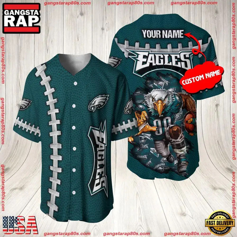 NFL Custom Name Philadelphia Eagles Mascot Baseball Jersey Shirt Image
