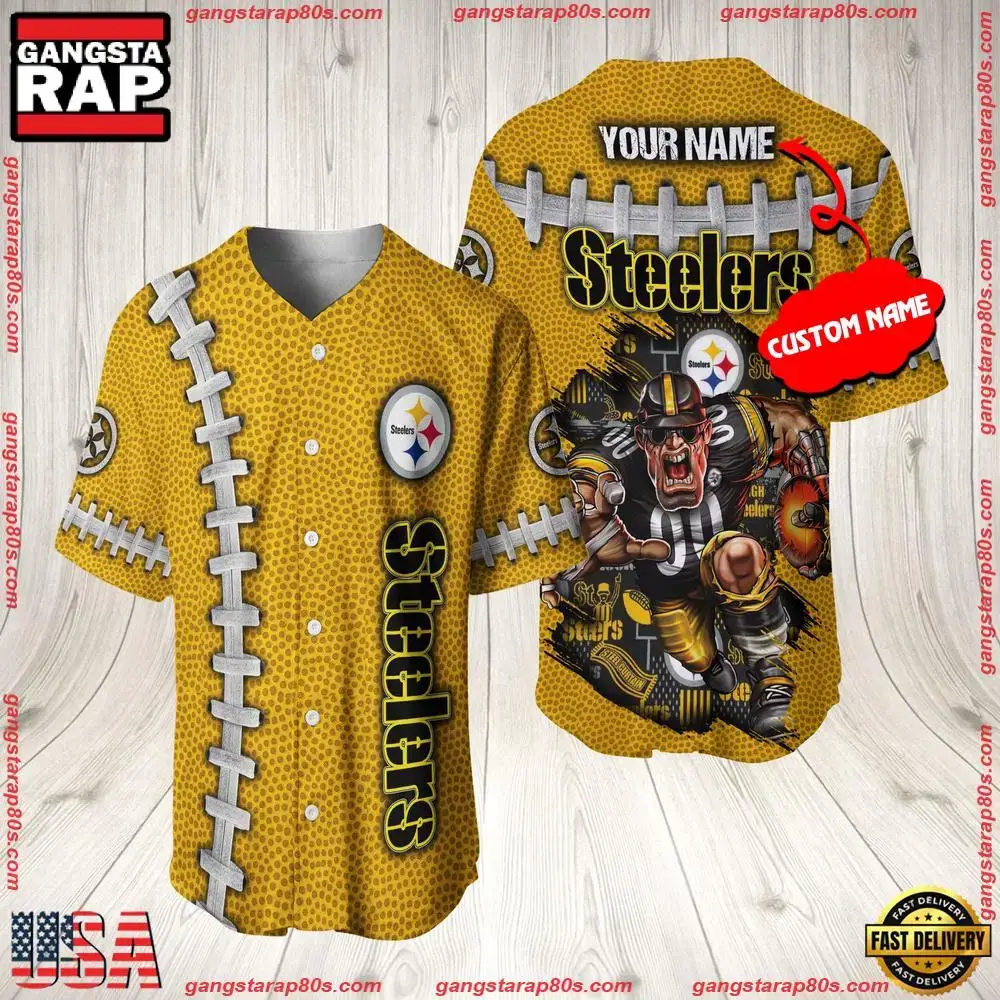NFL Custom Name Pittsburgh Steelers Mascot Baseball Jersey Shirt Image