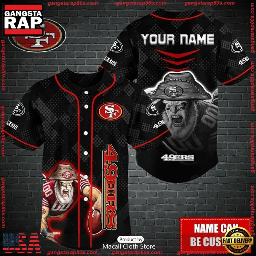 NFL Custom Name San Francisco 49ers Mascot Baseball Jersey Image