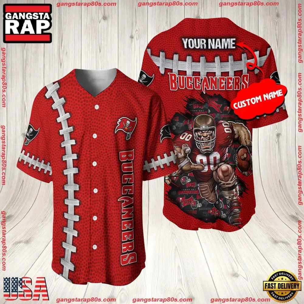 NFL Custom Name Tampa Bay Buccaneers Mascot Baseball Jersey Shirt Image