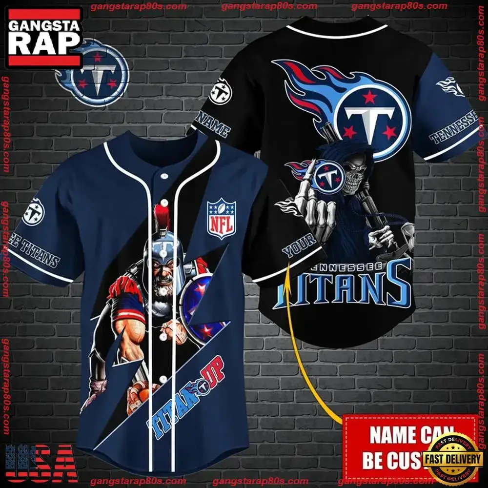NFL Custom Name Tennessee Titans Mascot And Skull New Design Baseball Jersey Image