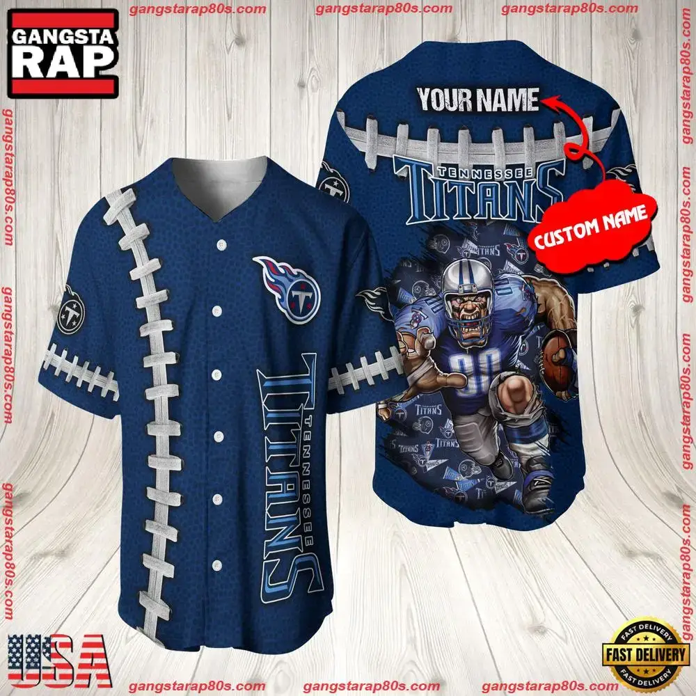 NFL Custom Name Tennessee Titans Mascot Baseball Jersey Shirt Image