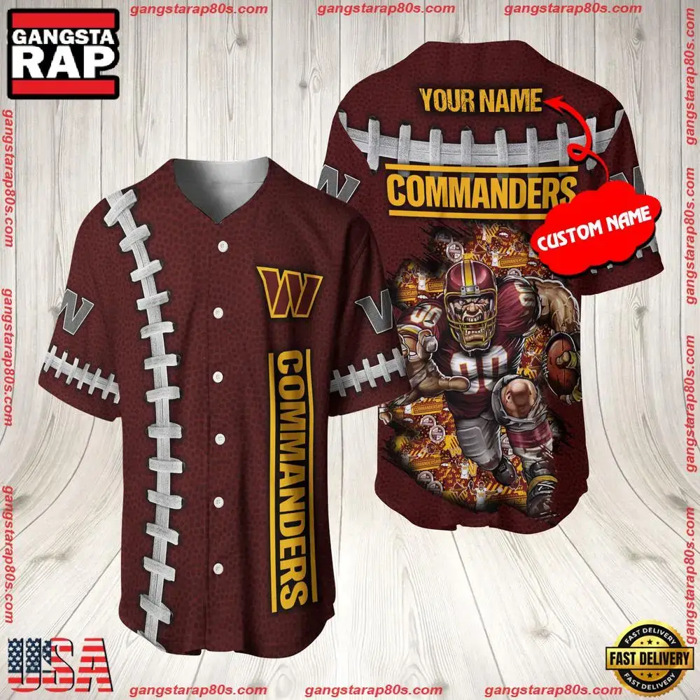 NFL Custom Name Washington Commanders Mascot Baseball Jersey Shirt Image