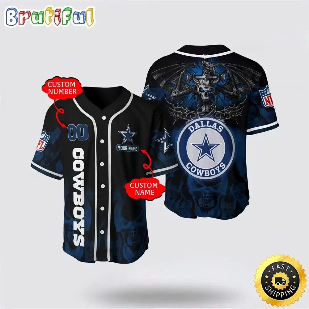 NFL Dallas Cowboys Baseball Jersey 3D Personalized Skull Customization Options Available Image