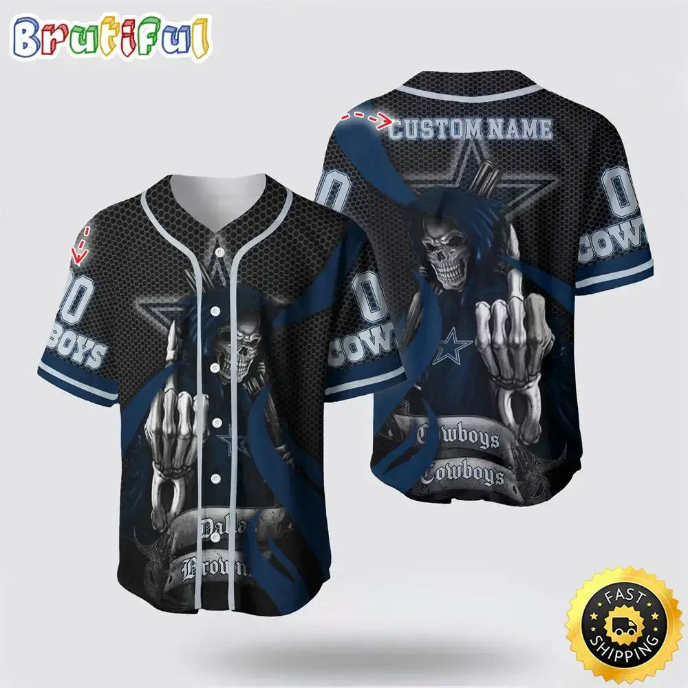 NFL Dallas Cowboys Baseball Jersey 3D Personalized Skull Gear Up For Game Day Image