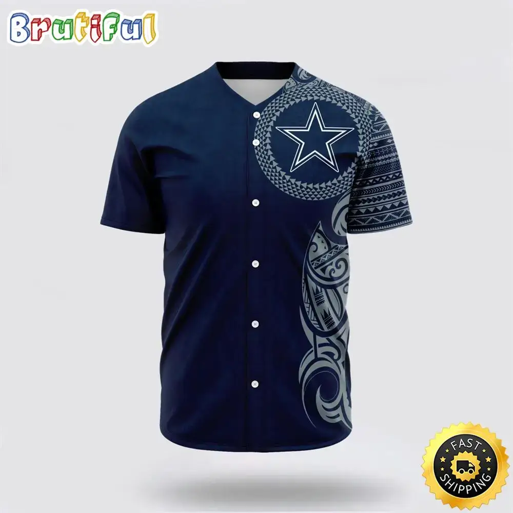 NFL Dallas Cowboys Baseball Jersey American Football Symbol Polynesian Pattern Blue Jersey Shirt Image