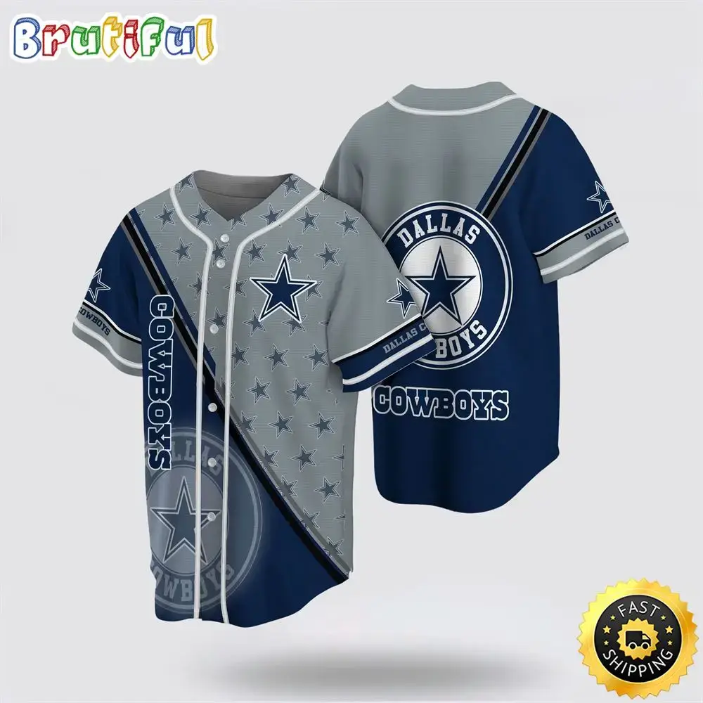 NFL Dallas Cowboys Baseball Jersey American Football Team Symbol Grey Blue Jersey Shirt Image