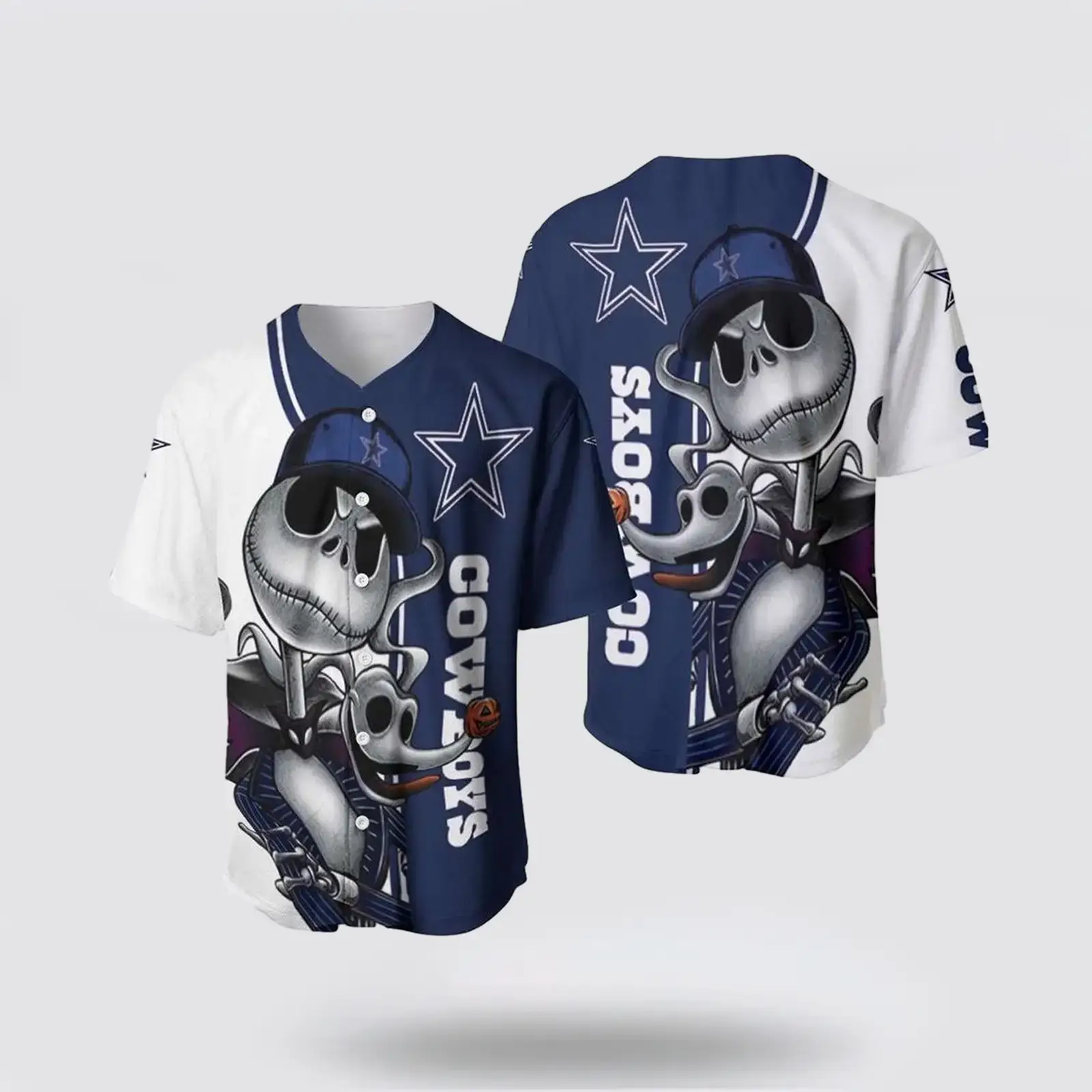 NFL Dallas Cowboys Baseball Jersey Jack Skellington And Zero Perfect Your Team Pride In Laid Back Fashion Image