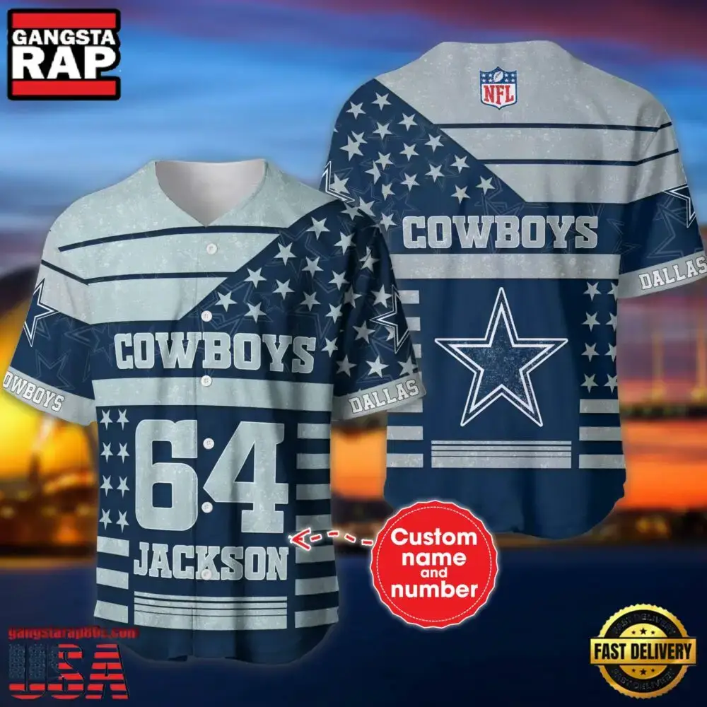 NFL Dallas Cowboys Custom Name Number Name Number American Flag Baseball Jersey Shirt Image