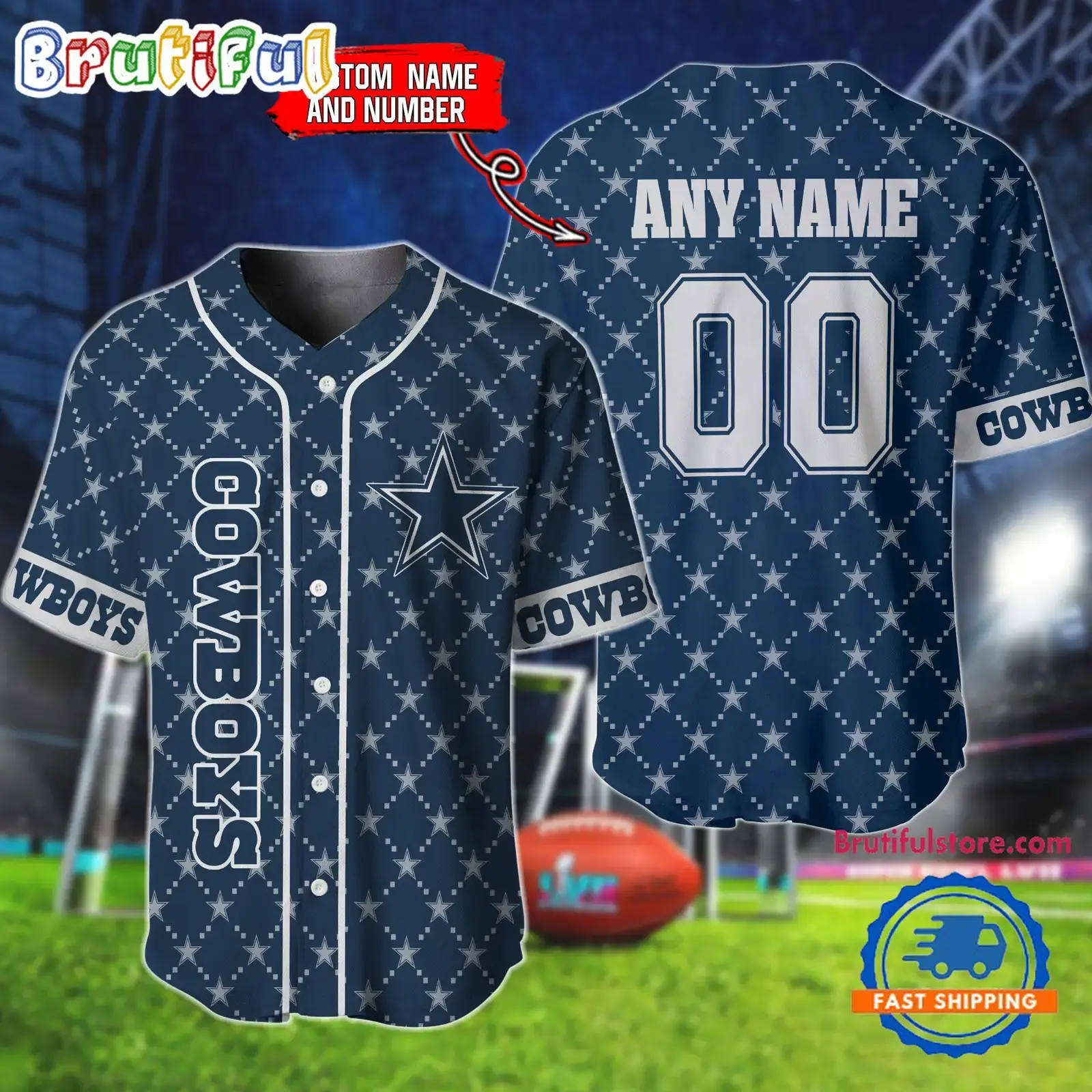 NFL Dallas Cowboys Logo Team Hologram Pattern Design Baseball Jersey Image