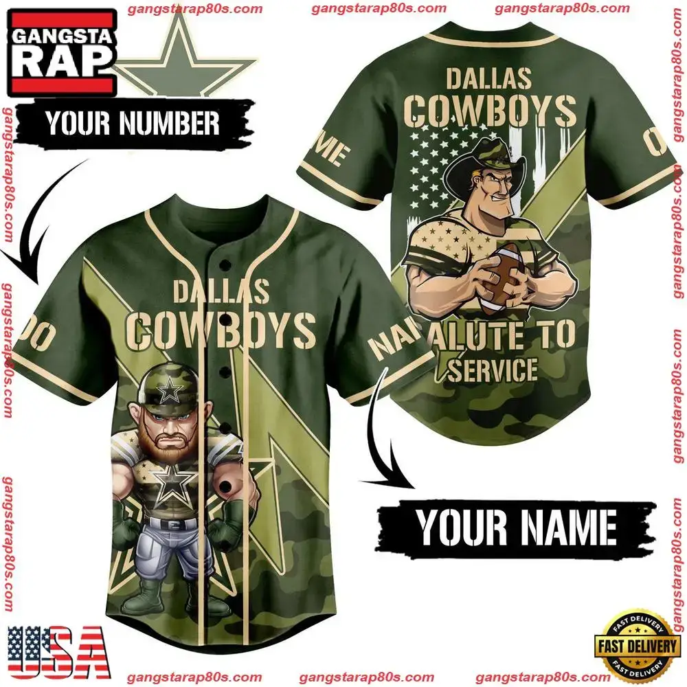 NFL Dallas Cowboys Salute To Service Custom Name Number Baseball Jersey Image