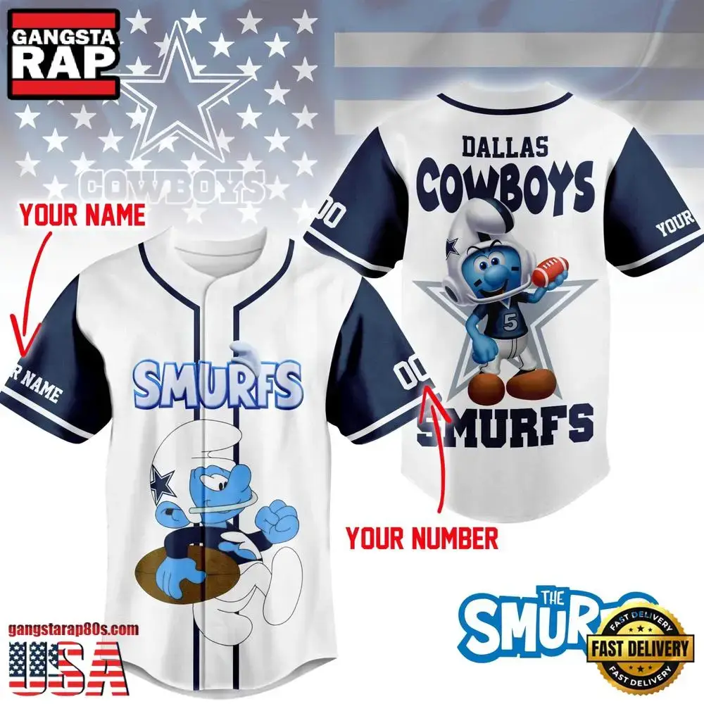 NFL Dallas Cowboys The Smurfs Movie Unique Design Custom Baseball Jersey Image