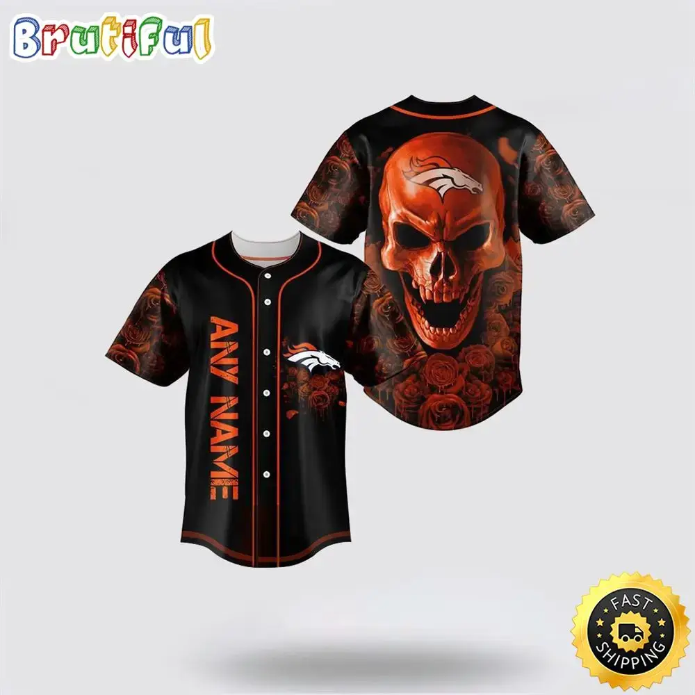 NFL Denver Broncos Baseball Jersey 3D Personalized Skull Top Quality Fan Apparel Image