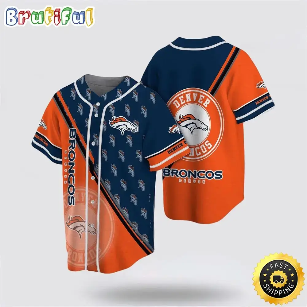 NFL Denver Broncos Baseball Jersey American Football Team Champion Symbol Black Orange Jersey Shirt Image