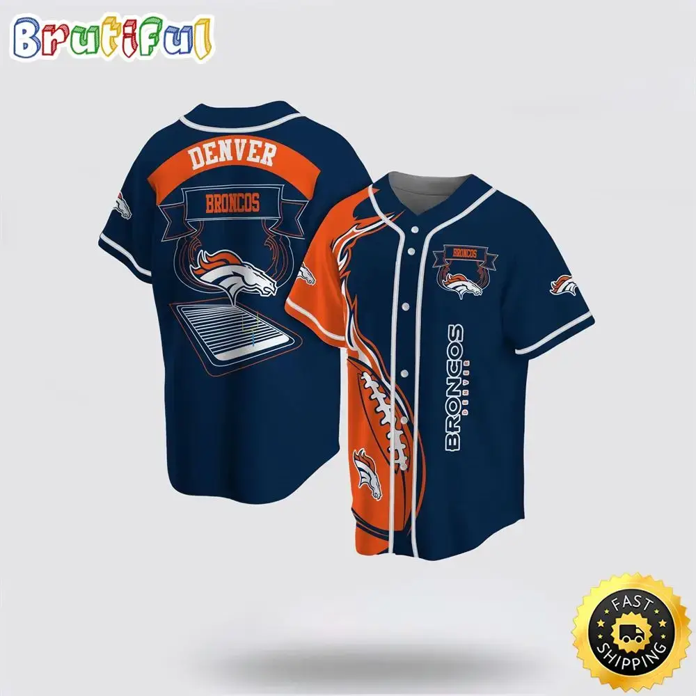 NFL Denver Broncos Baseball Jersey Symbol American Football Field Fire Rugby Ball Jersey Shirt Image