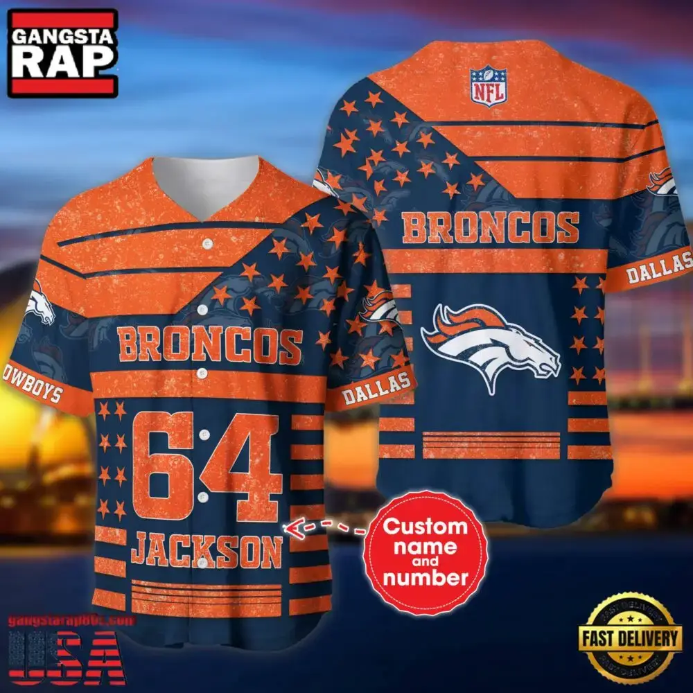 NFL Denver Broncos Custom Name Number Name Number American Flag Baseball Jersey Shirt Image