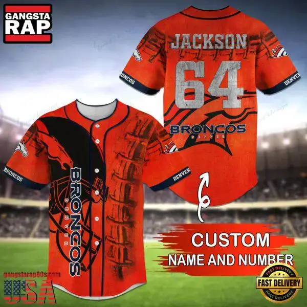 NFL Denver Broncos Custom Name Number Name Number Baseball Jersey Shirt Image