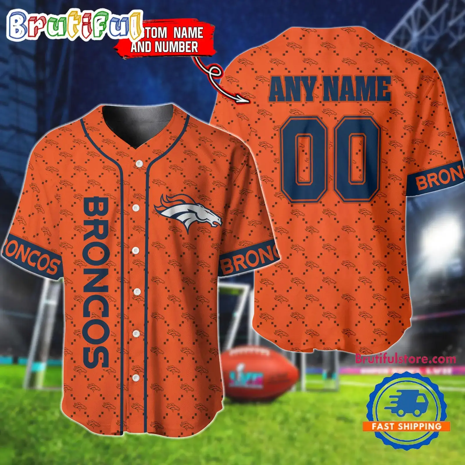 NFL Denver Broncos Logo Team Hologram Pattern Design Baseball Jersey Image