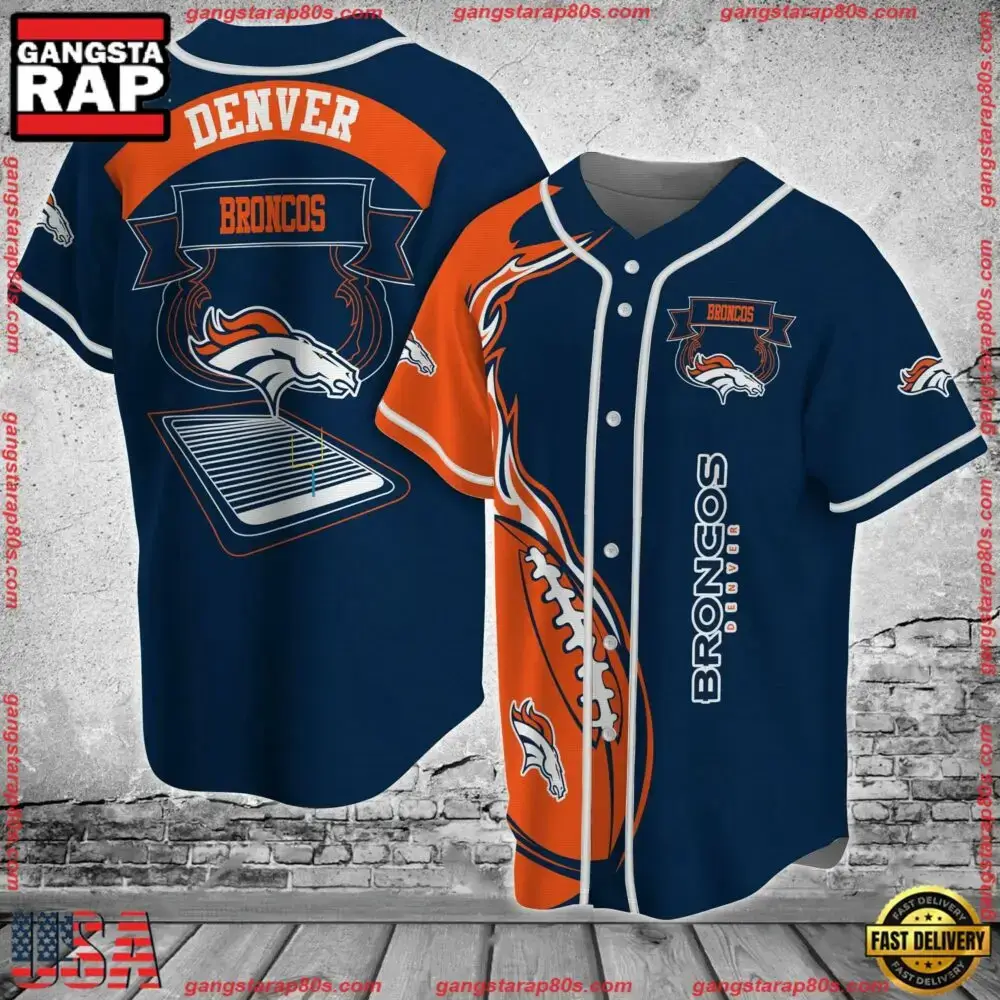 NFL Denver Broncos Official New Design Baseball Jersey Shirt Image