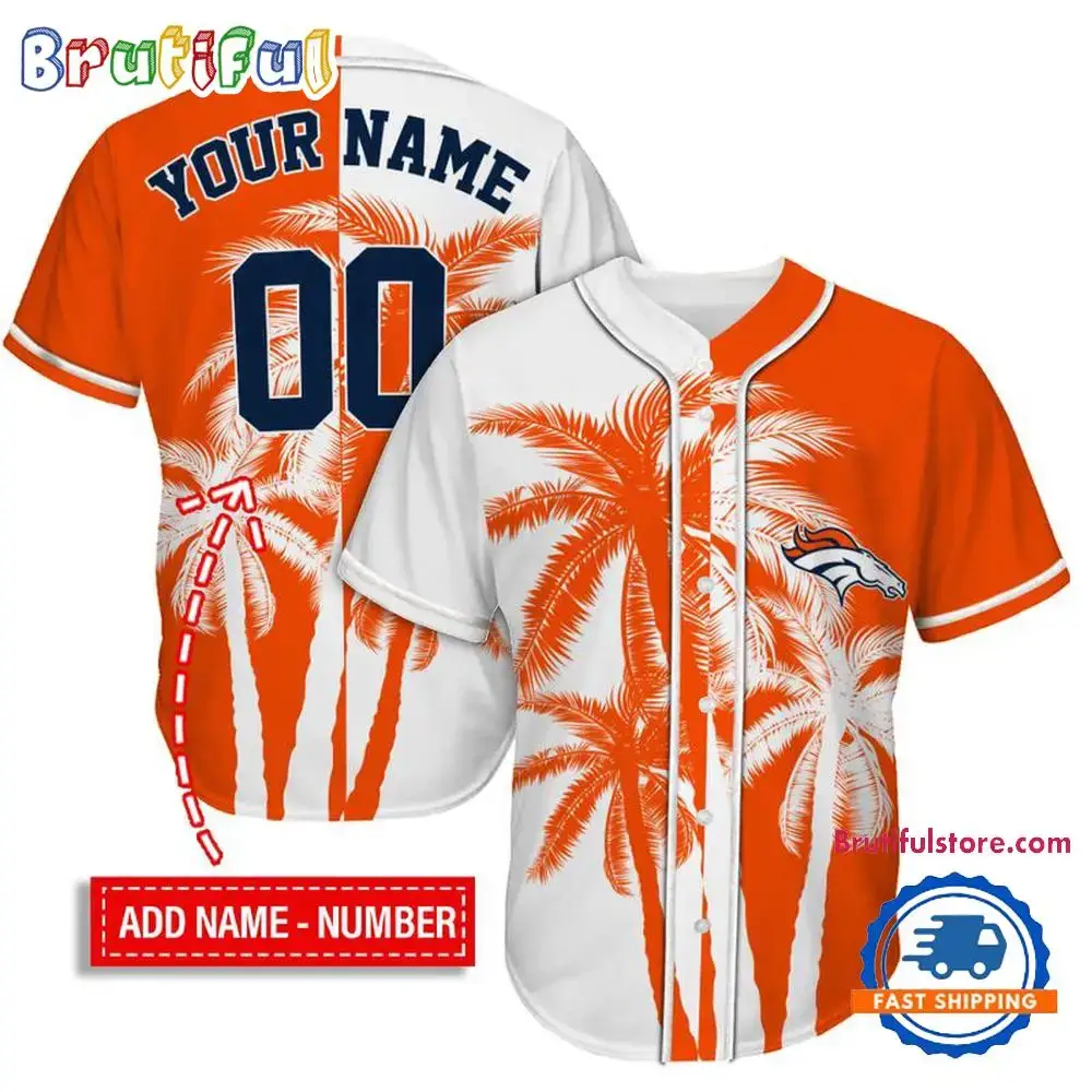 NFL Denver Broncos Palm Trees Pattern Summer Personalized Baseball Jersey Image
