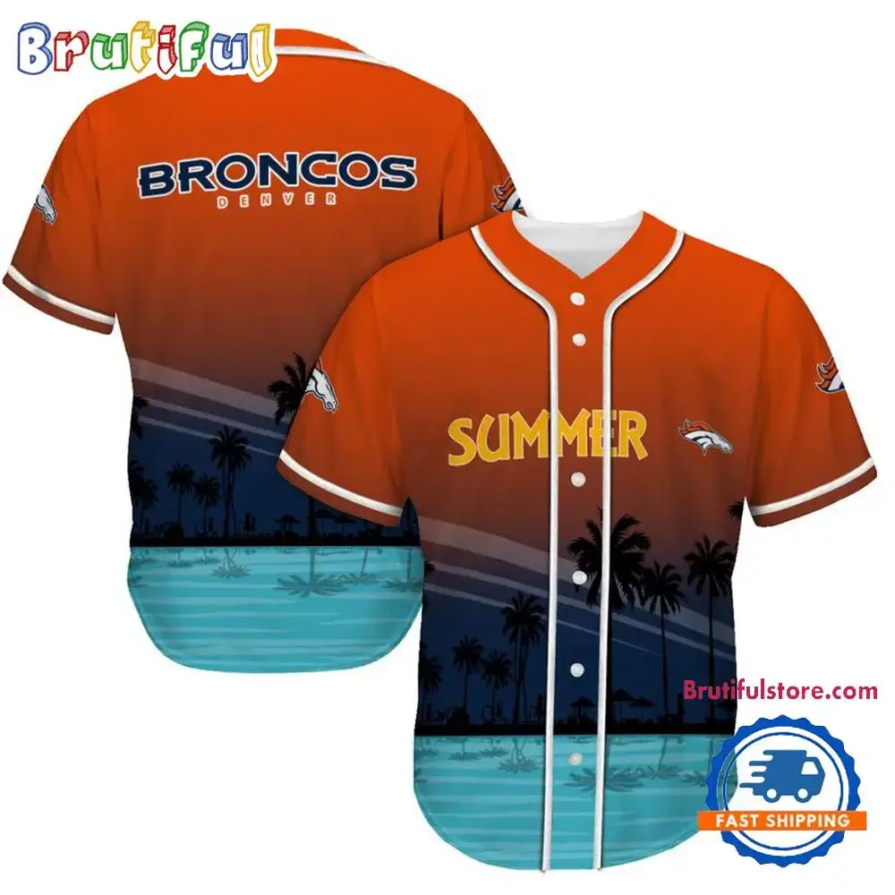 NFL Denver Broncos Palm Trees Summer On The Beach Baseball Jersey Image