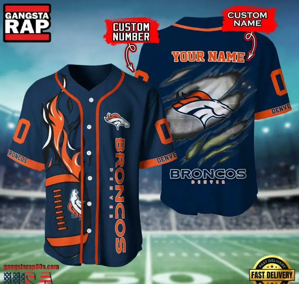 NFL Denver Broncos Team Logo Litmited Edition Baseball Jersey Shirt Image