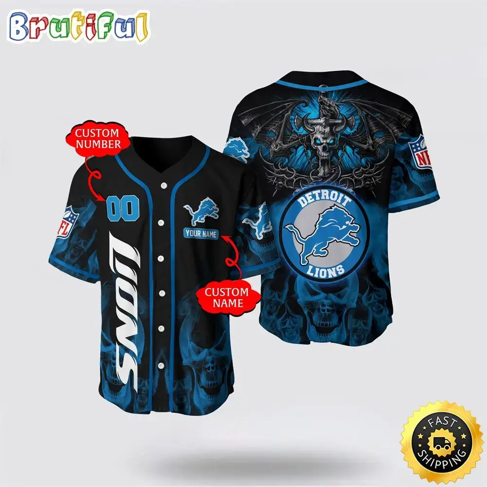 NFL Detroit Lions Baseball Jersey 3D Personalized Skull Customization Options Available Image