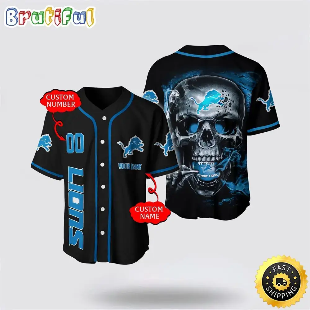 NFL Detroit Lions Baseball Jersey 3D Personalized Skull Embrace Fashion And Team Spirit Image