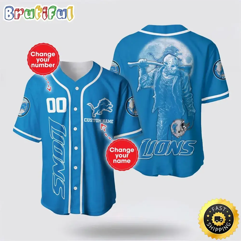 NFL Detroit Lions Baseball Jersey 3D Personalized Skull Score Big With Team Spirit Image