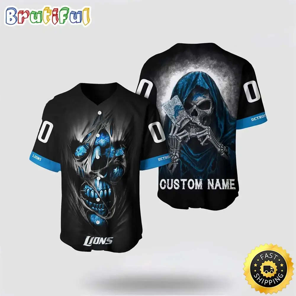 NFL Detroit Lions Baseball Jersey 3D Personalized Skull Stay Cozy And Stylish Image