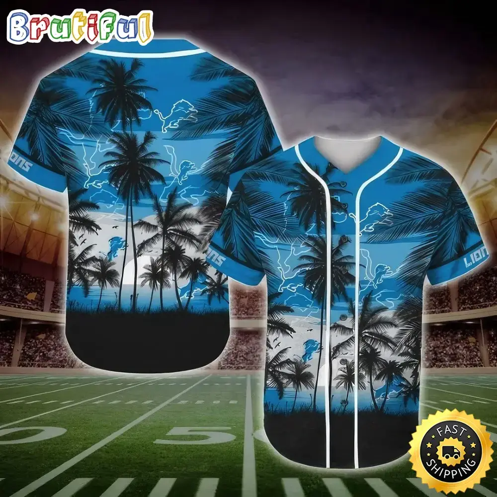 NFL Detroit Lions Baseball Jersey Shirt Palm Tree Image