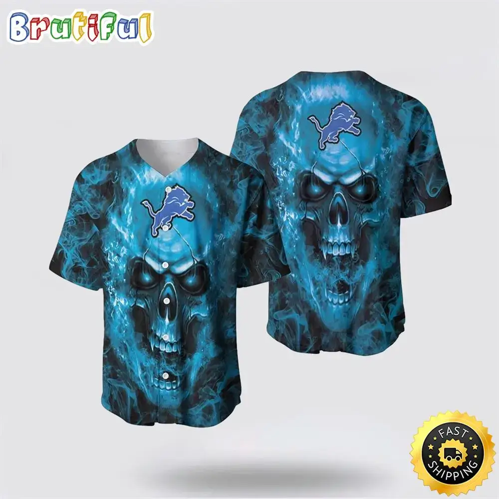 NFL Detroit Lions Baseball Jersey Skull Unleash Your Team Spirit With Trendy Designs Image