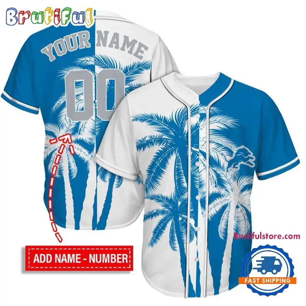 NFL Detroit Lions Palm Trees Pattern Summer Personalized Baseball Jersey Image